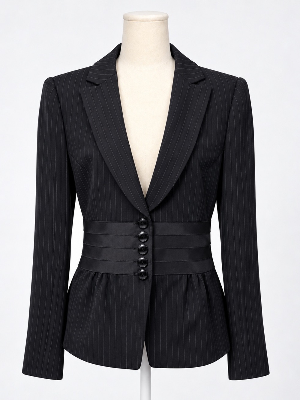 Armani Collezioni Pinstripe Corset Waist Peplum Blazer Made In Italy Suiting